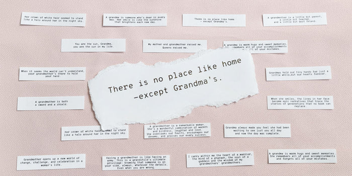 Collage of quotes about Grandma on a light pink background.